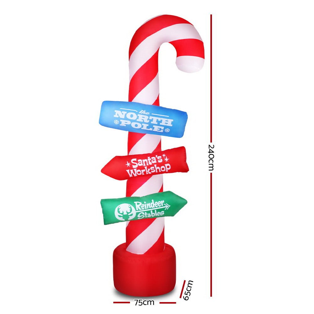 2.4M Christmas Inflatable Santa Guide Candy Pole Xmas Decor LED - Bedzy Australia