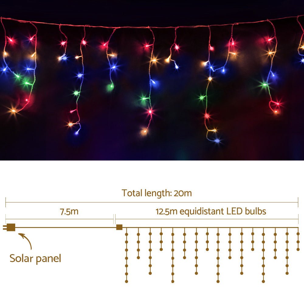 500 LED Solar Powered Christmas Icicle Lights 20M Outdoor Fairy String Party Multicolour - Bedzy Australia