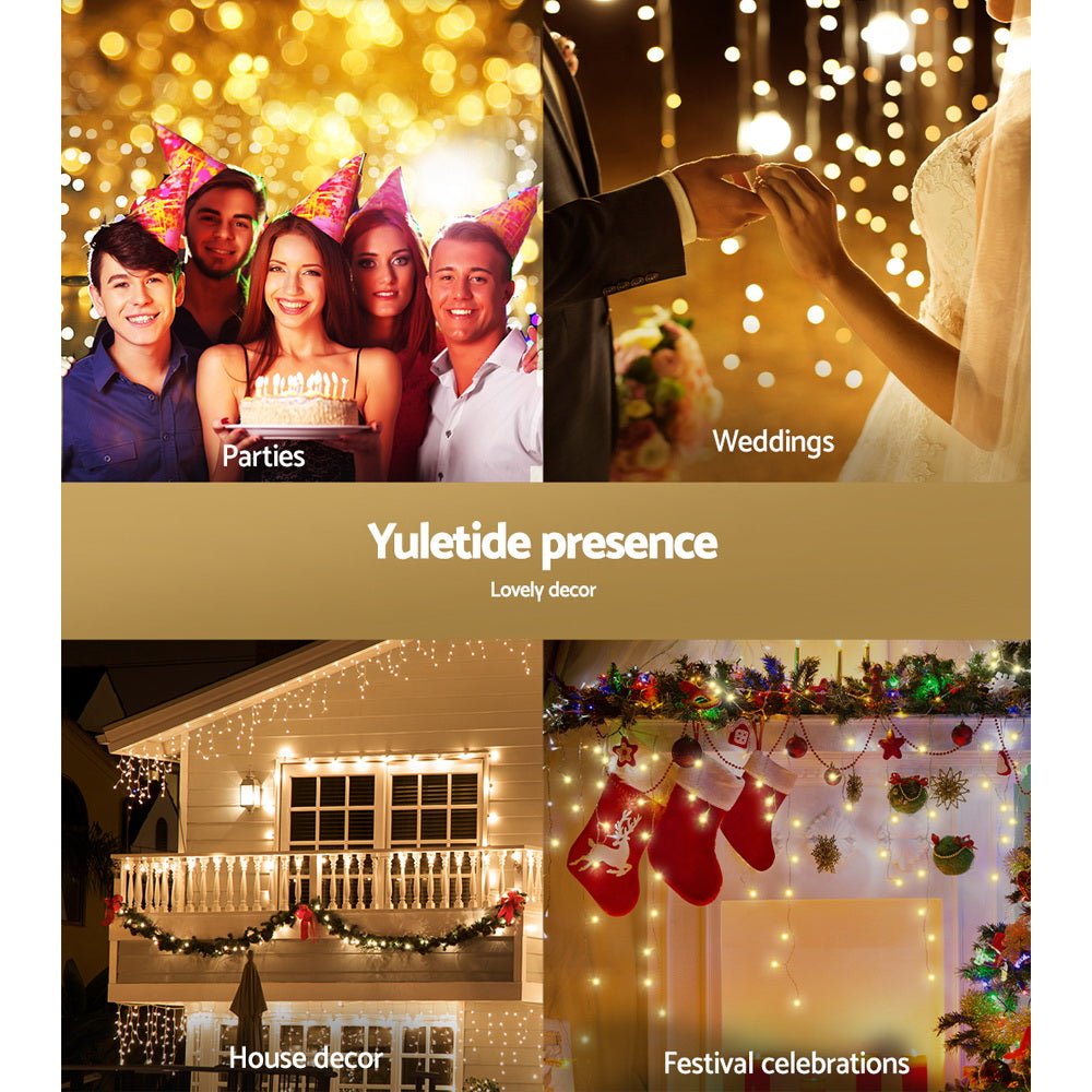 500 LED Solar Powered Christmas Icicle Lights 20M Outdoor Fairy String Party Warm White - Bedzy Australia