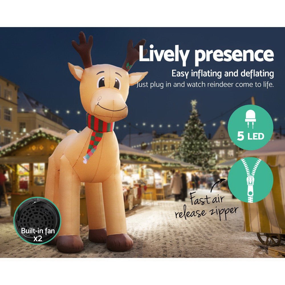 5M Christmas Inflatable Reindeer Giant Deer Air-Power Light Inside - Bedzy Australia