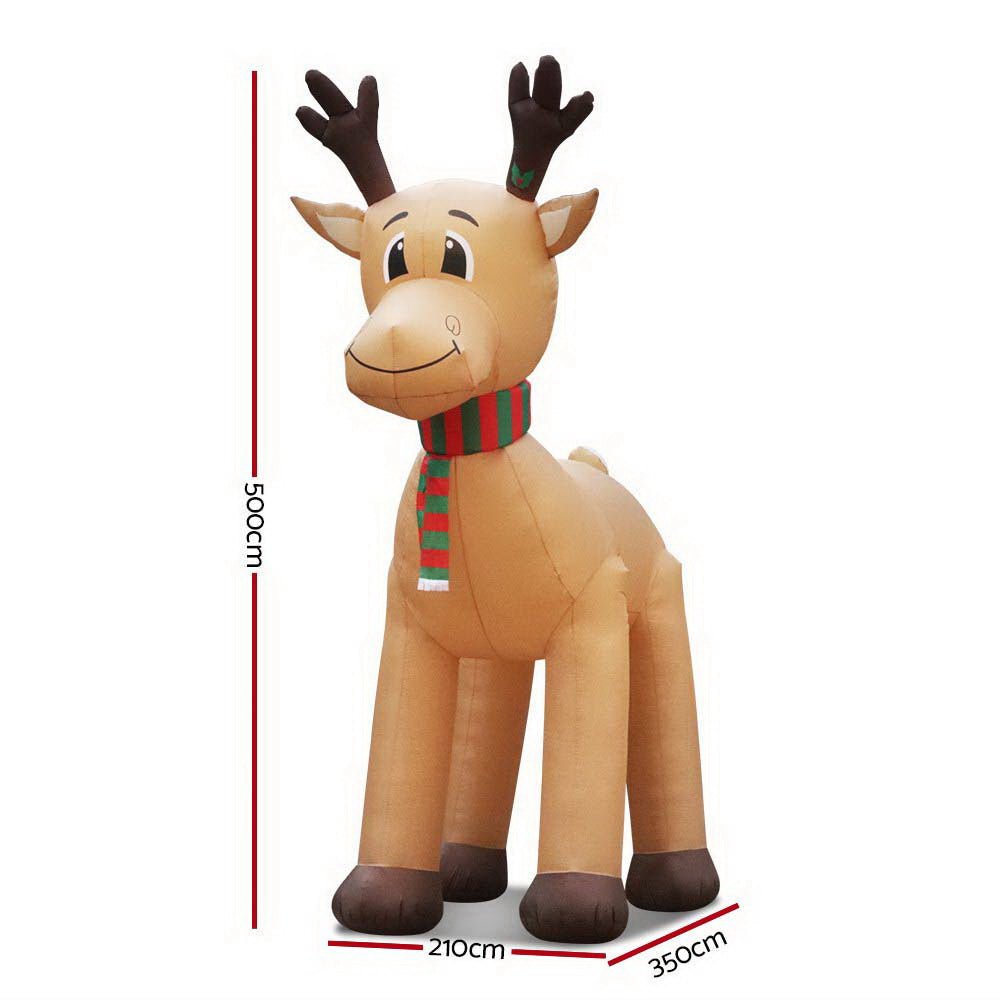 5M Christmas Inflatable Reindeer Giant Deer Air-Power Light Inside - Bedzy Australia