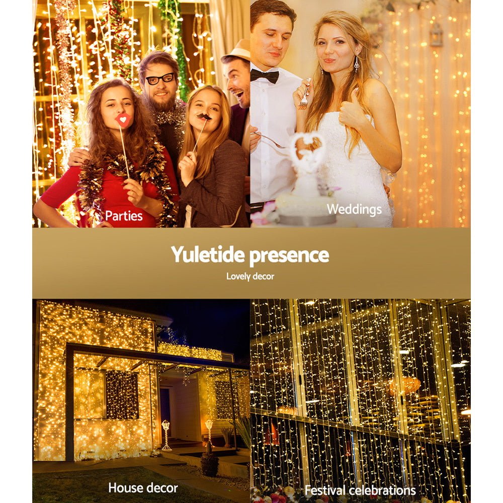 6X3M Christmas Curtain Lights 600LED Warm White - Bedzy Australia