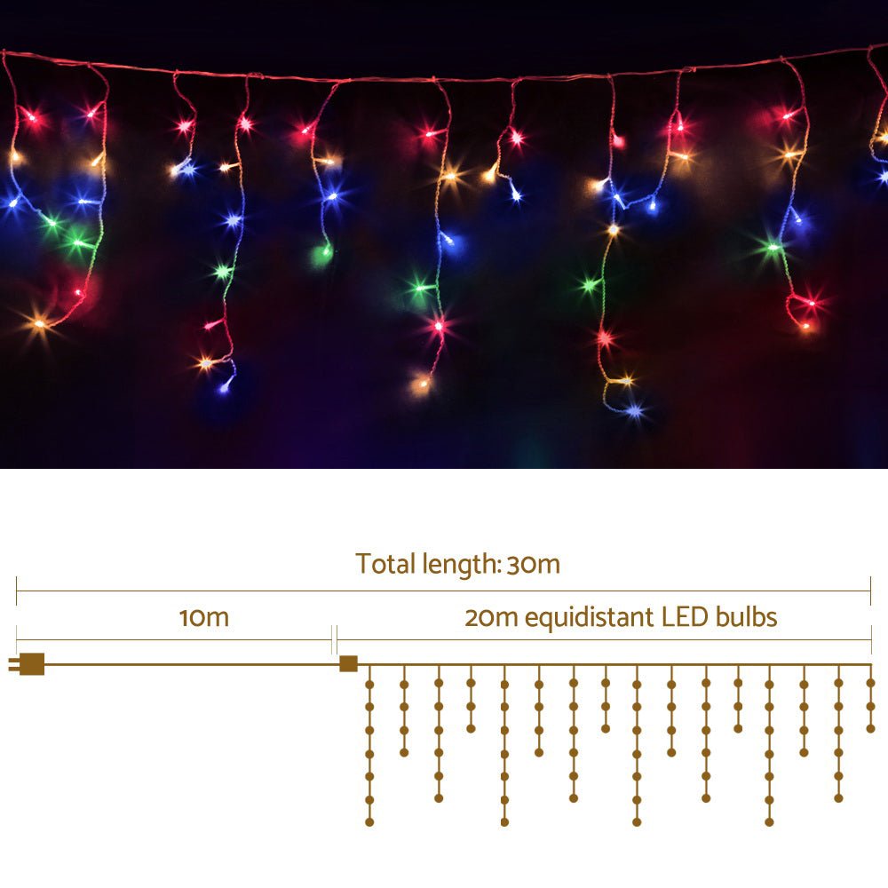 800 LED Christmas Icicle Lights Mutlicolour - Bedzy Australia