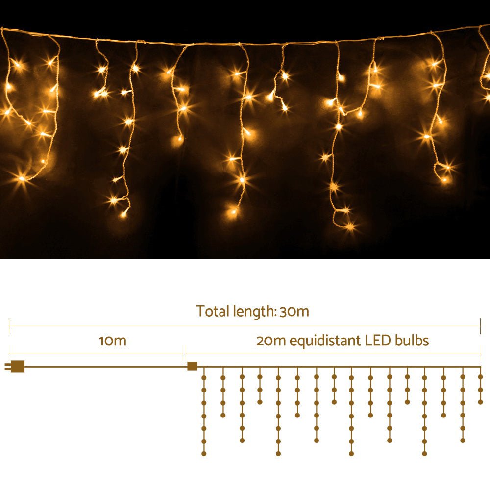 800 LED Christmas Icicle Lights Warm White - Bedzy Australia