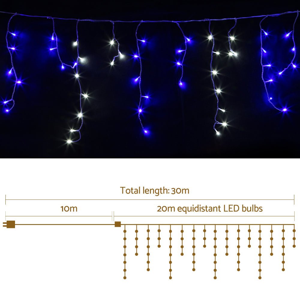 800 LED Christmas Icicle Lights White and Blue - Bedzy Australia