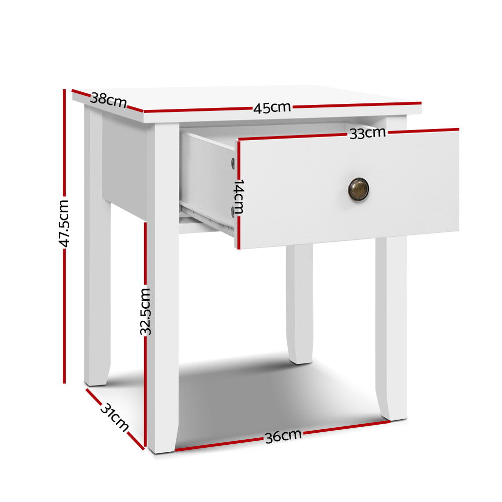 Classic Bedside Table With Drawer White - Bedzy Australia
