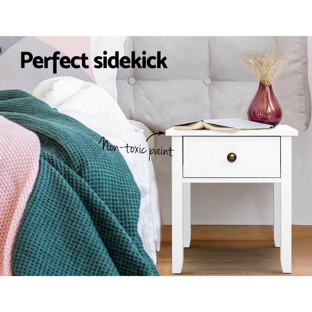Classic Bedside Table With Drawer White - Bedzy Australia