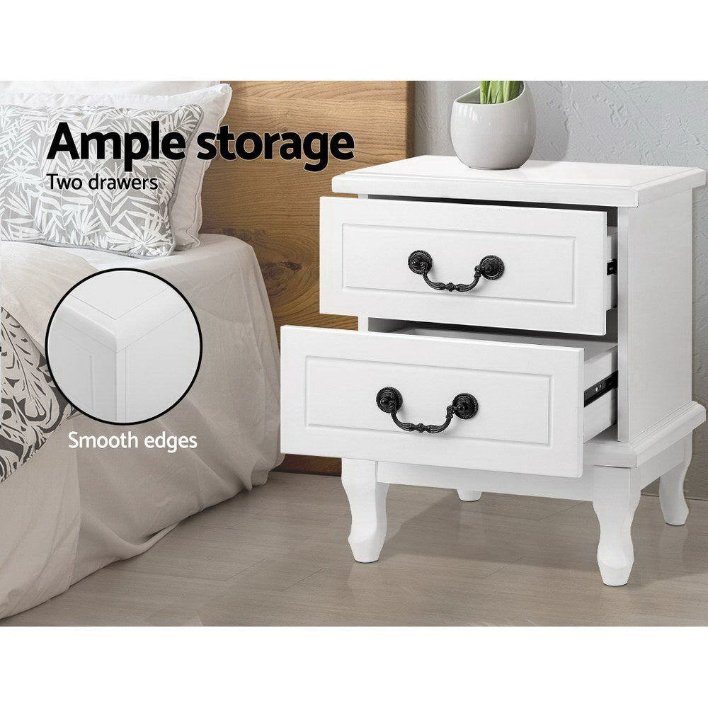 Kubi Bedside Table with 2 Drawers - White - Bedzy Australia