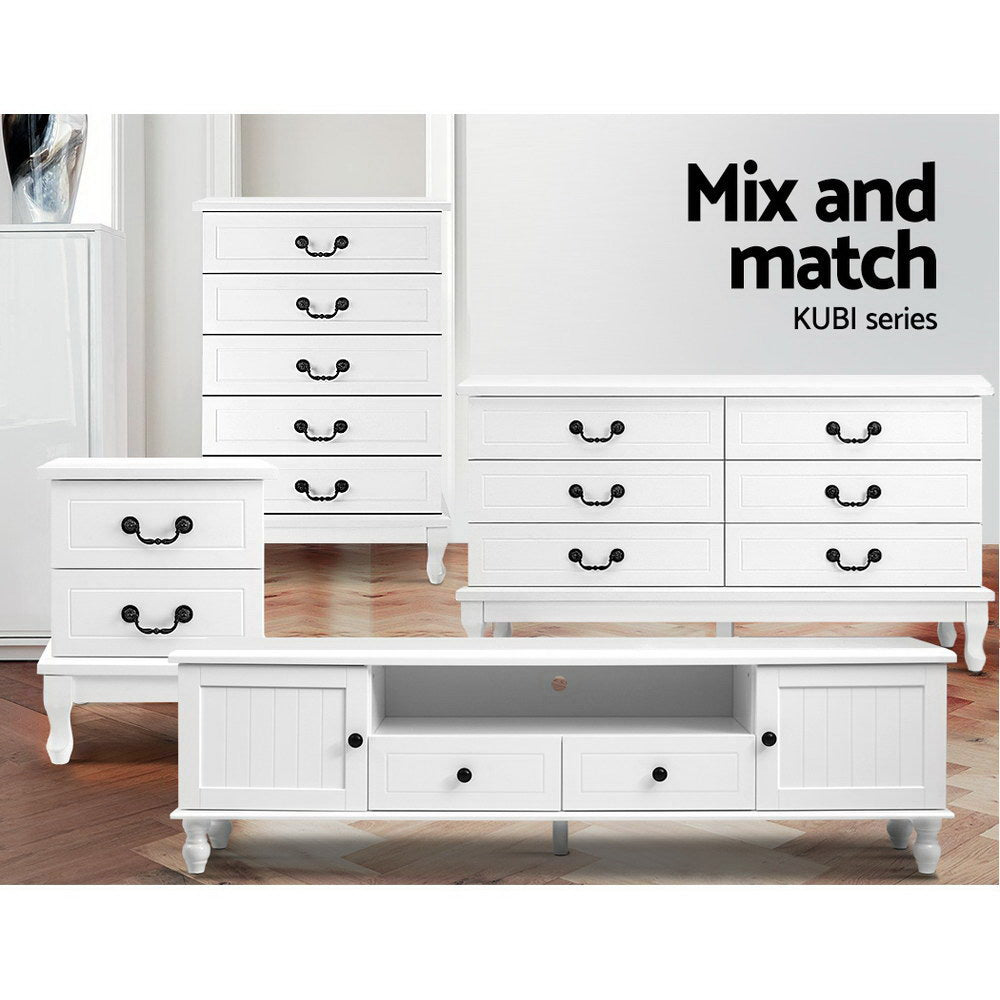 Kubi Bedside Table with 2 Drawers - White - Bedzy Australia