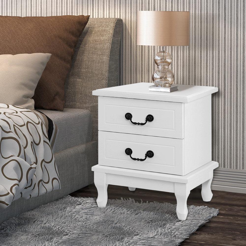 Kubi Bedside Table with 2 Drawers - White - Bedzy Australia