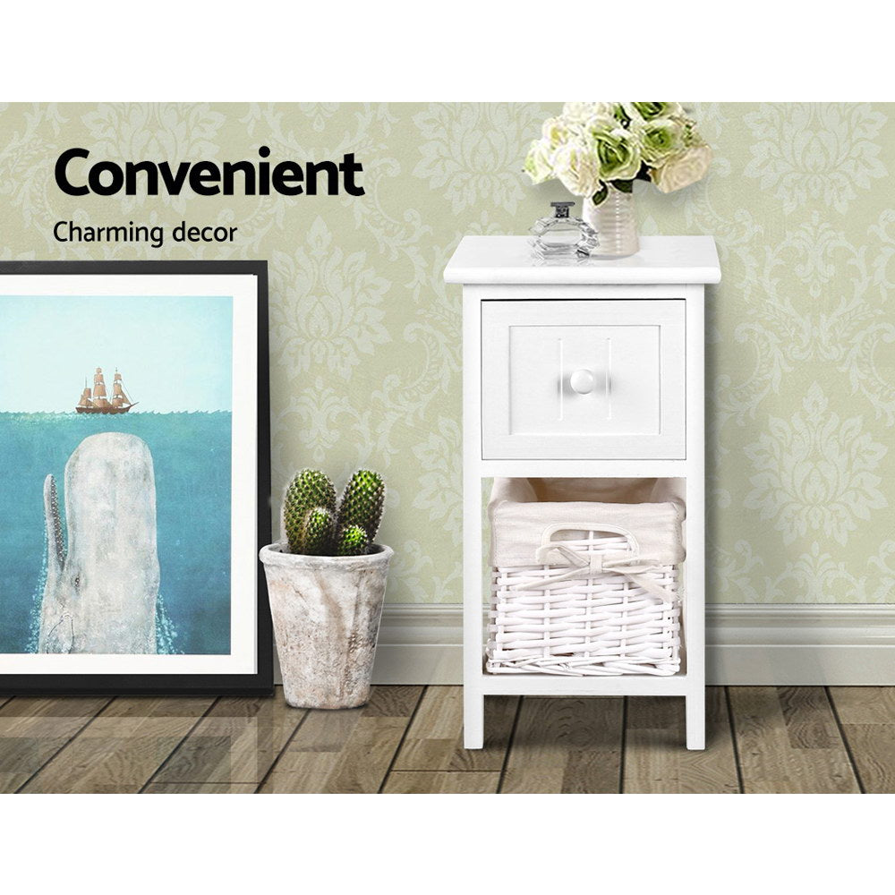 2 x White Rustic Bedside Tables (Twin Pack) - Bedzy Australia