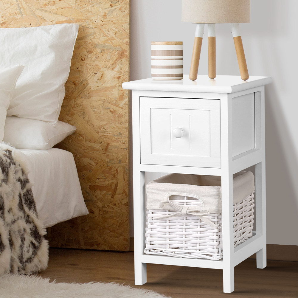 2 x White Rustic Bedside Tables (Twin Pack) - Bedzy Australia