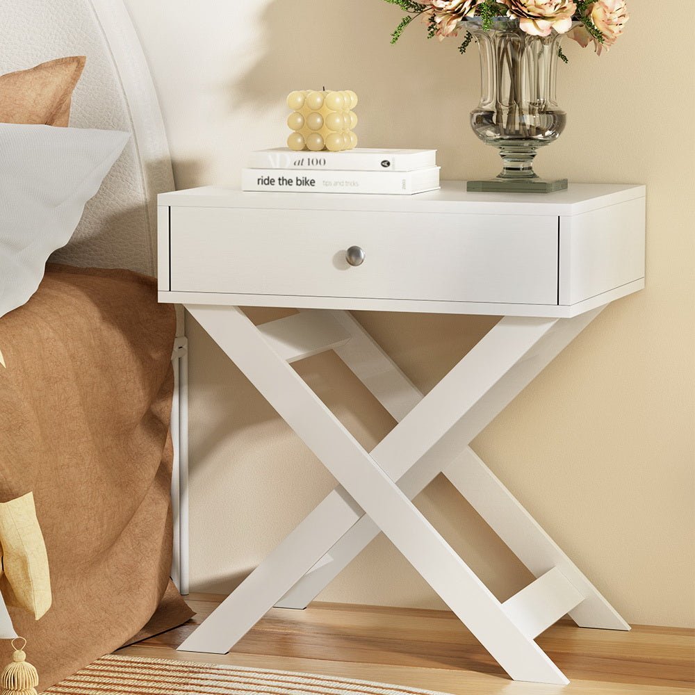 Qara Bedside Table White - Furniture > Bedroom - Bedzy Australia