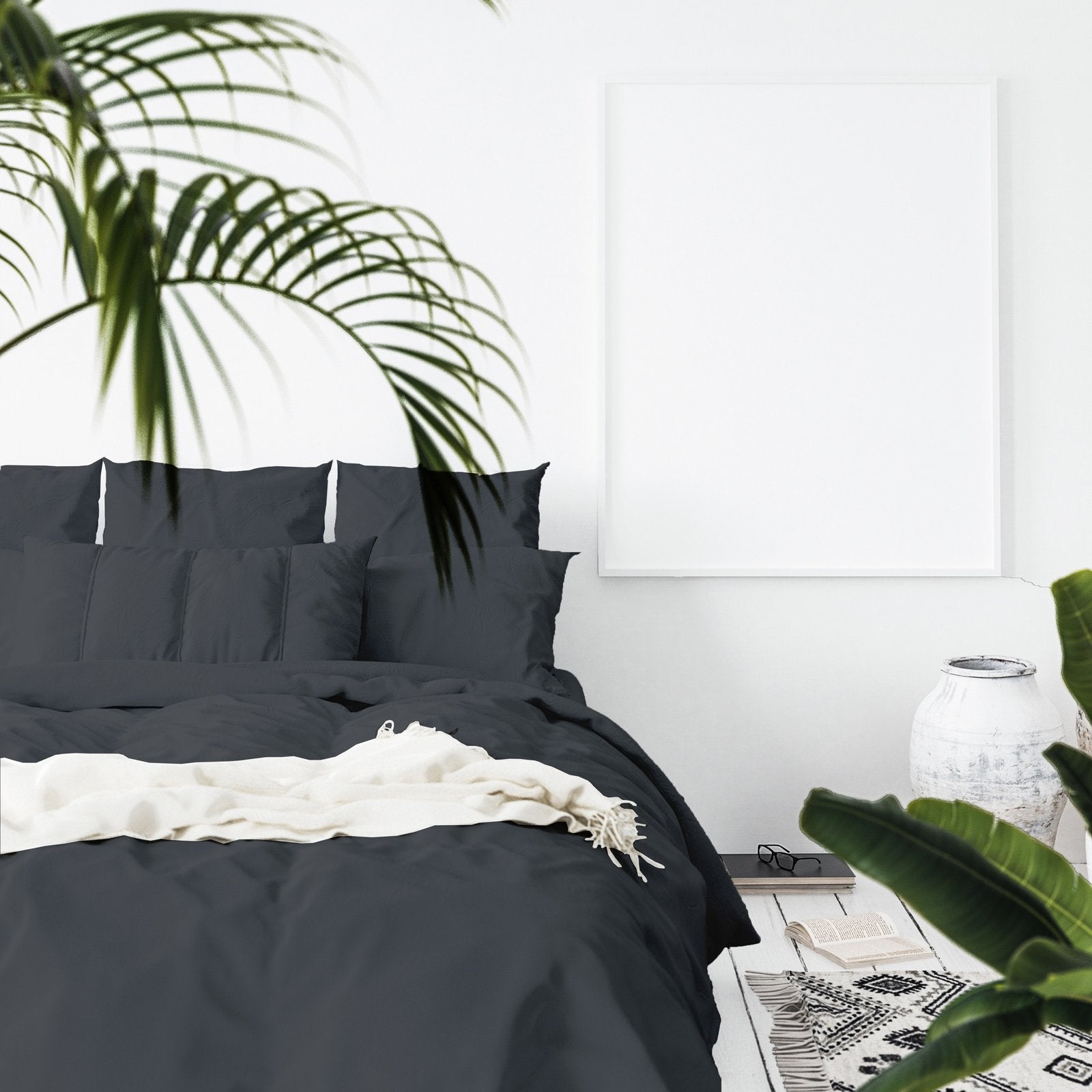 Balmain 1000 Thread Count Hotel Grade Bamboo Cotton Quilt Cover Pillowcases Set Queen Charcoal - Bedzy Australia
