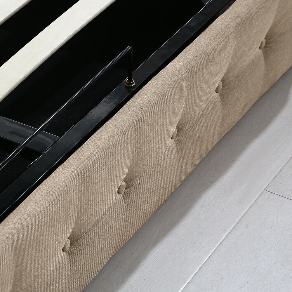 Bendigo Double Size Gas Lift Storage Bed Frame Beige - Bedzy Australia