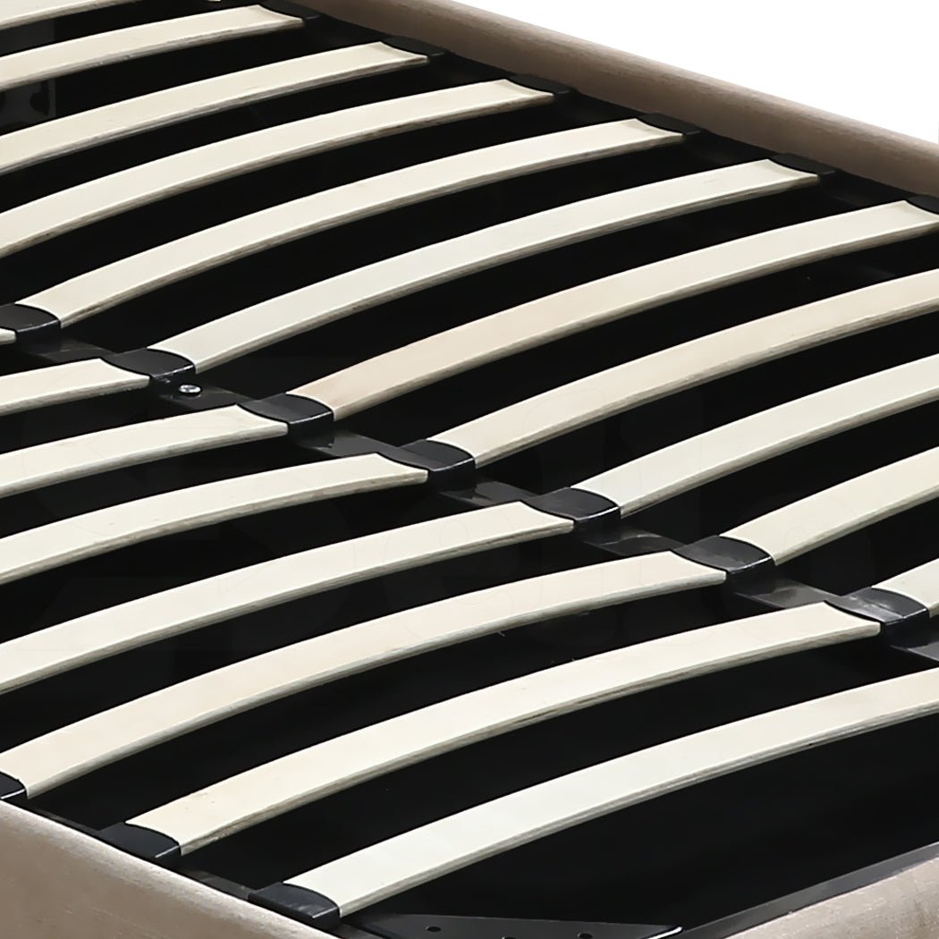 Bendigo Queen Size Gas Lift Storage Bed Frame Beige - Bedzy Australia