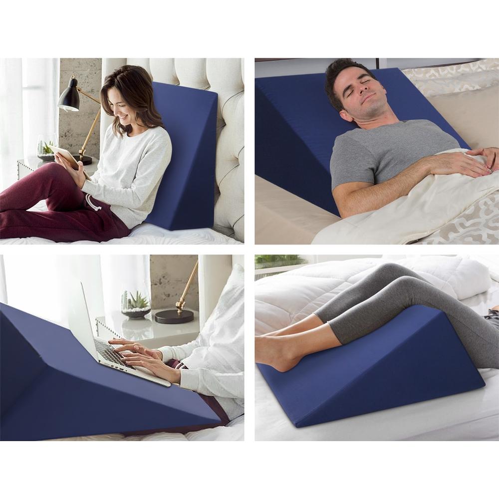 Bedding 2X Memory Foam Wedge Pillow Neck Back Support with Cover Waterproof Blue - Bedzy Australia