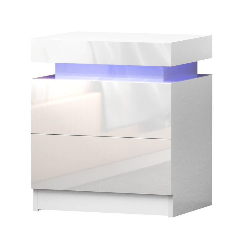 Bedside Tables Side Table Drawers RGB LED High Gloss Nightstand White - Bedzy Australia