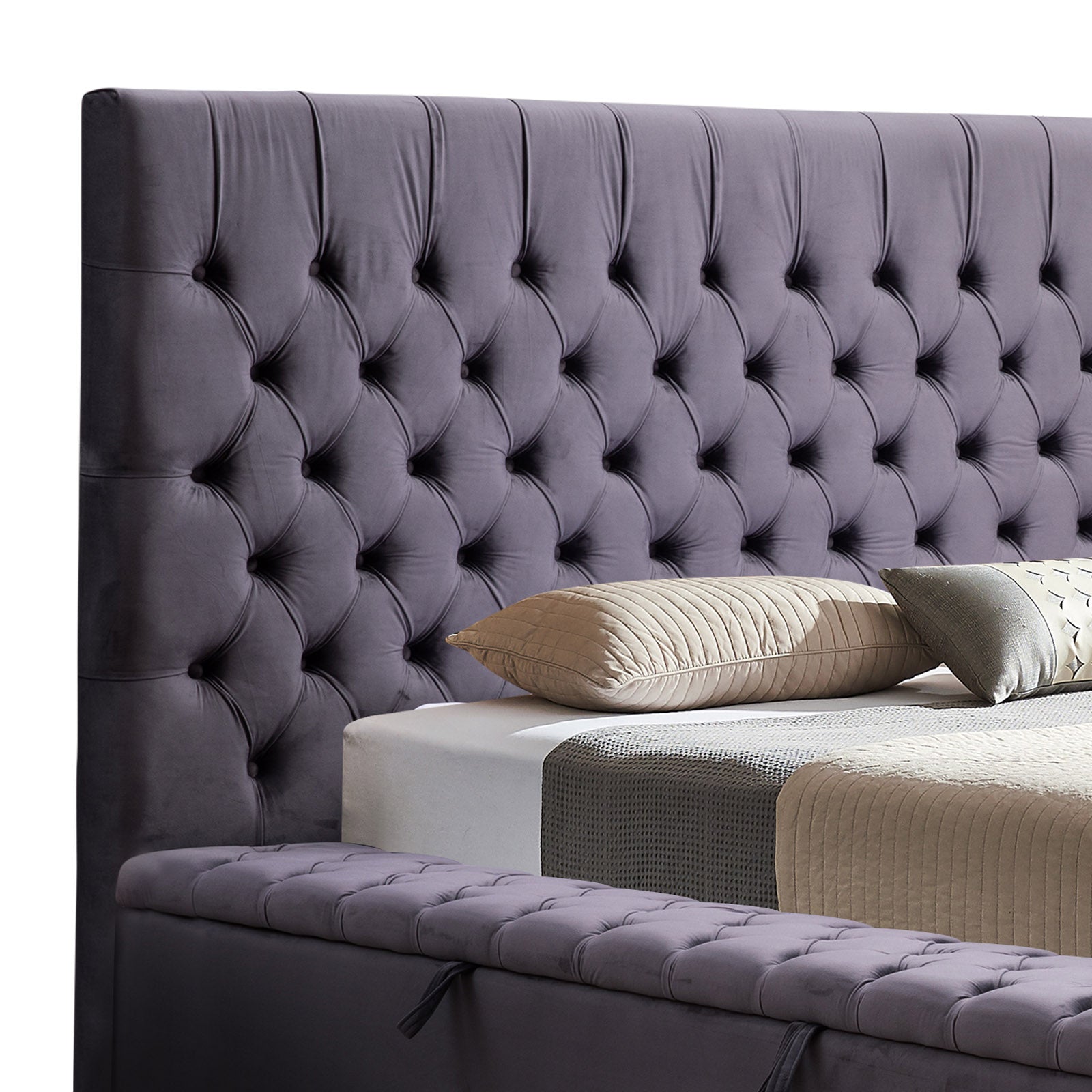 Bedzy Luxe Anna King Size Bed Frame Velvet Upholstery - Deep Grey - Furniture > Bedroom - Bedzy Australia