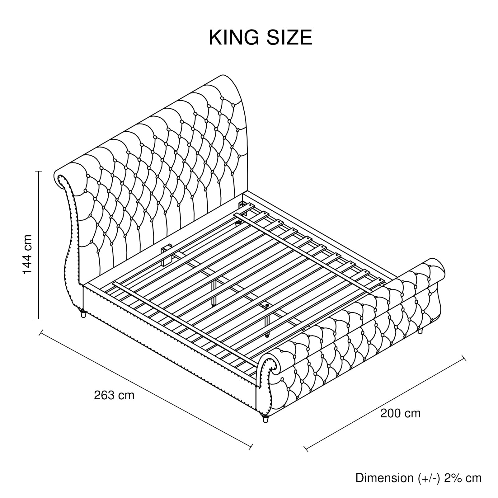 Bedzy Luxe Royal Sleigh King Size Bed Frame - Grey Velvet - Furniture > Bedroom - Bedzy Australia