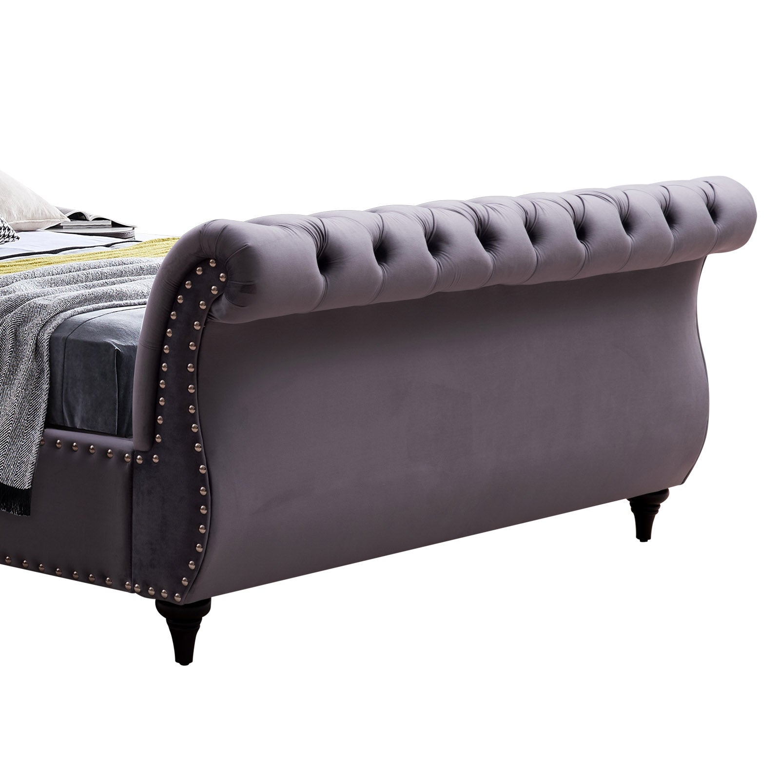 Bedzy Luxe Royal Sleigh King Size Bed Frame - Grey Velvet - Furniture > Bedroom - Bedzy Australia