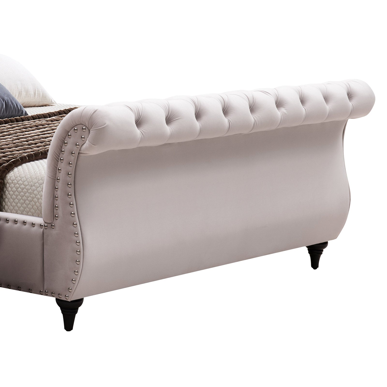 Bedzy Luxe Royal Sleigh Queen Size Bed Frame - Beige Velvet - Furniture > Bedroom - Bedzy Australia
