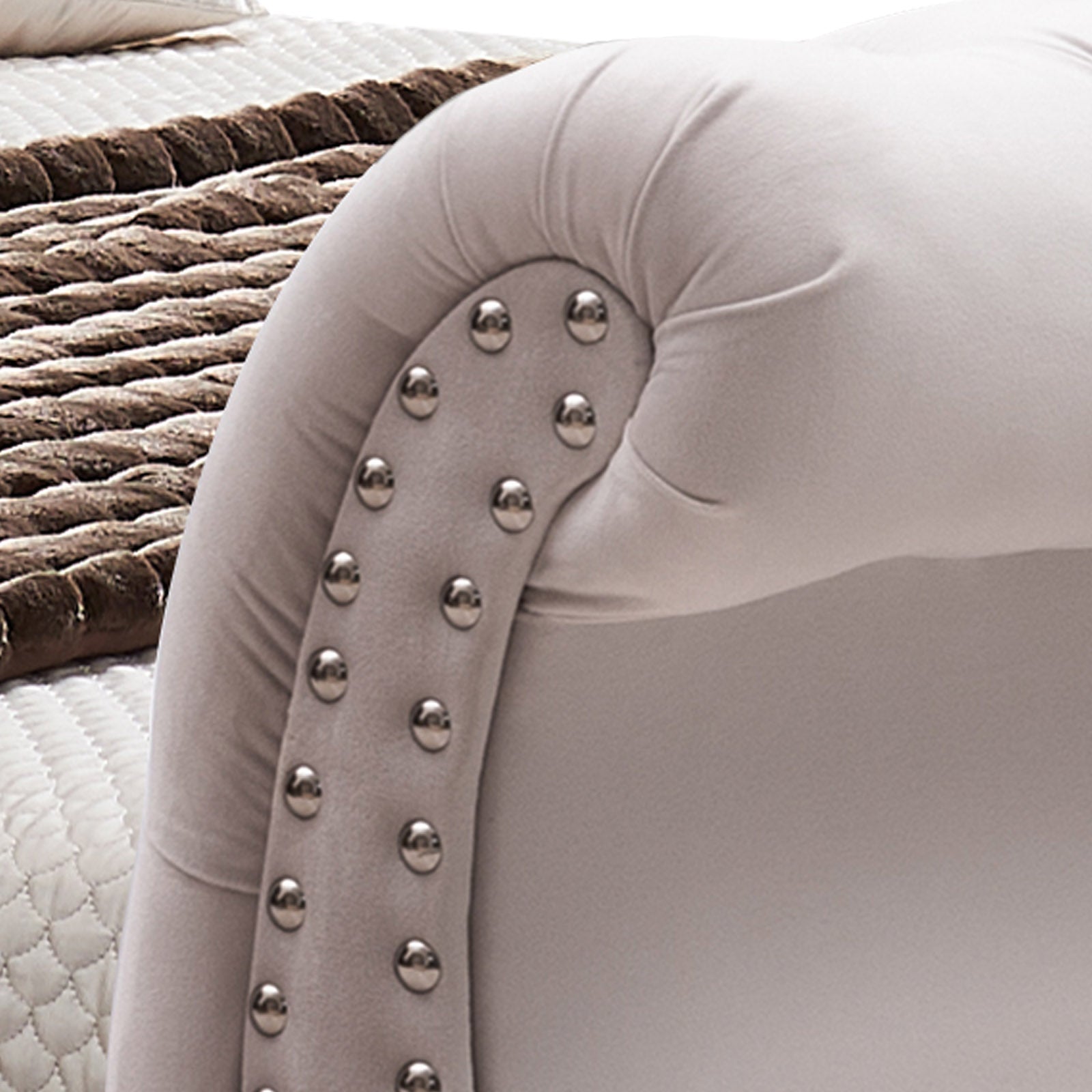 Bedzy Luxe Royal Sleigh Queen Size Bed Frame - Beige Velvet - Furniture > Bedroom - Bedzy Australia