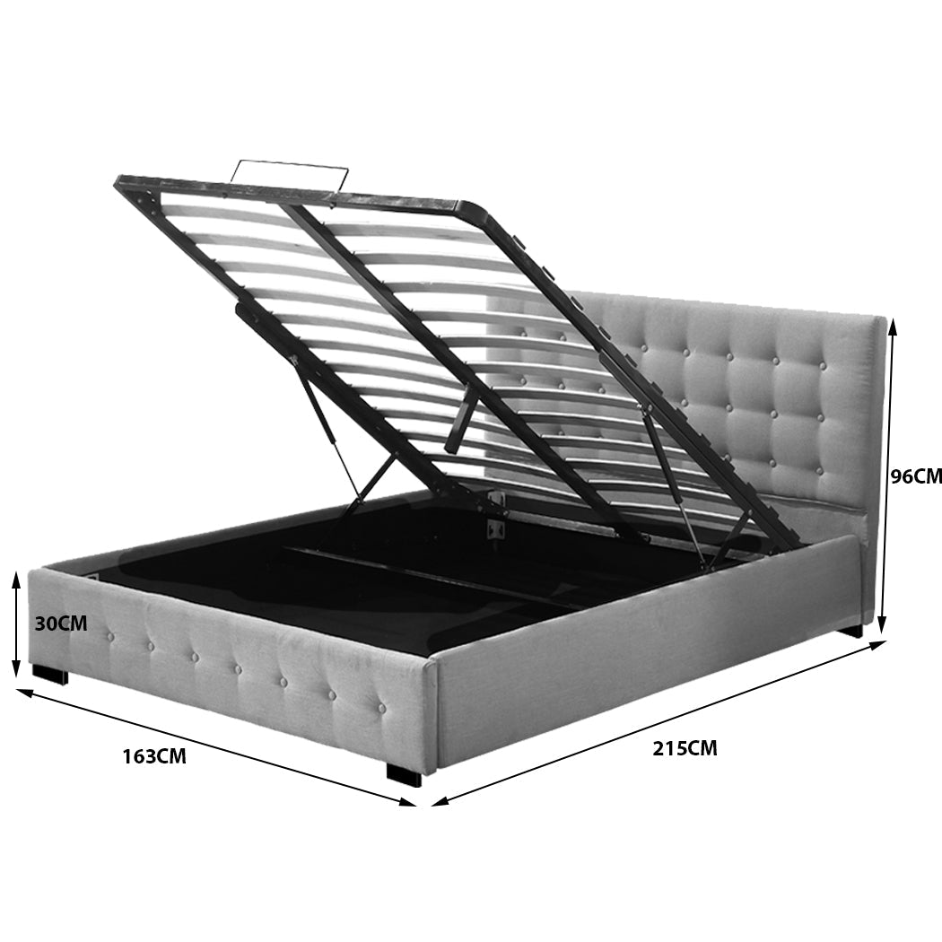 Bendigo Queen Size Gas Lift Storage Bed Frame Grey - Bed - Bedzy Australia