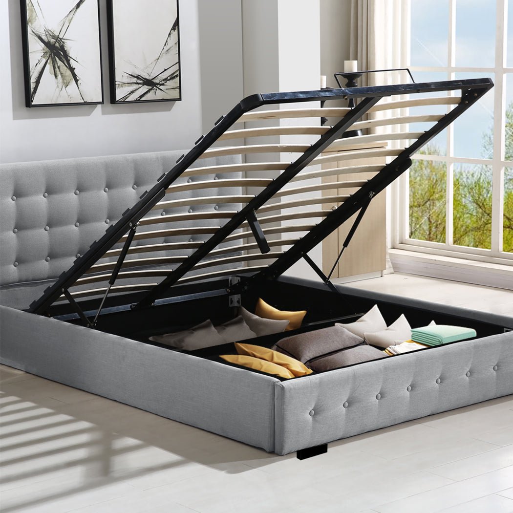 Bendigo Queen Size Gas Lift Storage Bed Frame Grey - Bed - Bedzy Australia