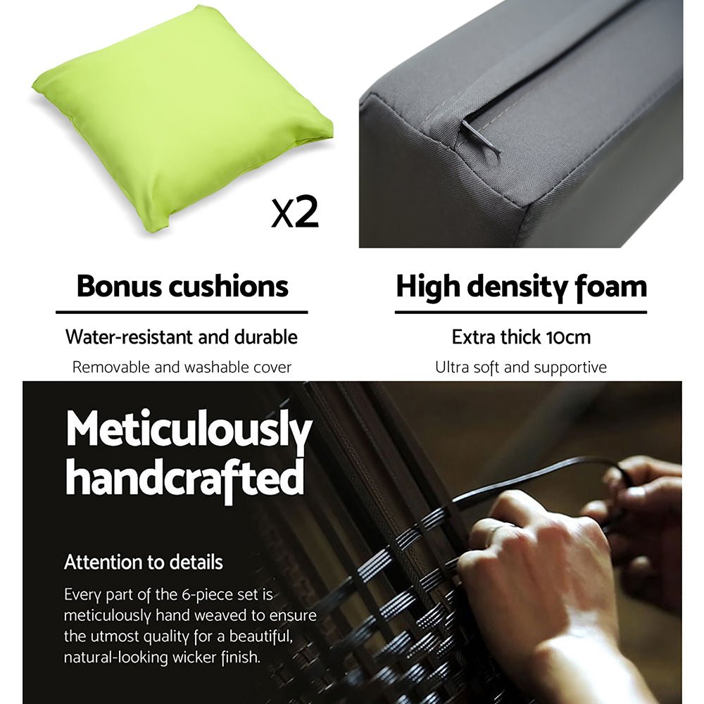 Bondi 6 Seat Corner Wicker Outdoor Lounge Set With Bonus Beige Cushion Covers - Furniture > Outdoor - Bedzy Australia