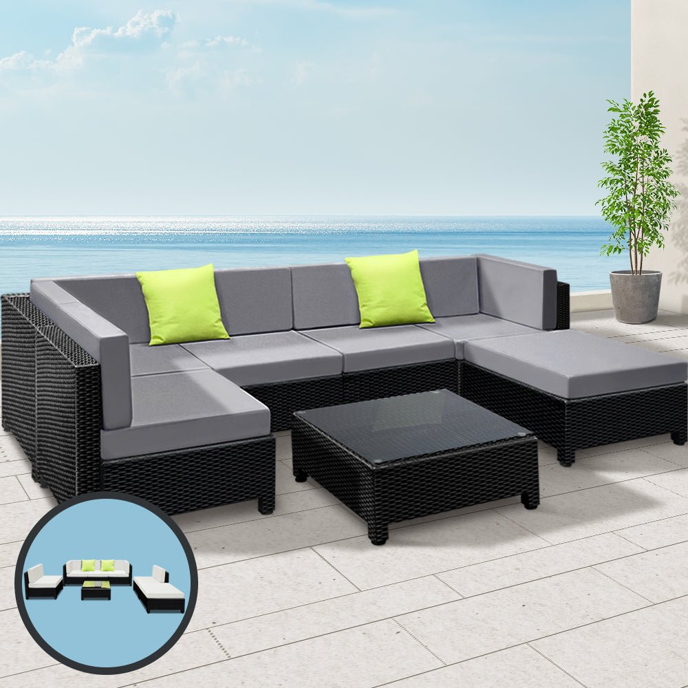 Bondi 6 Seat Corner Wicker Outdoor Lounge Set With Bonus Beige Cushion Covers - Furniture > Outdoor - Bedzy Australia