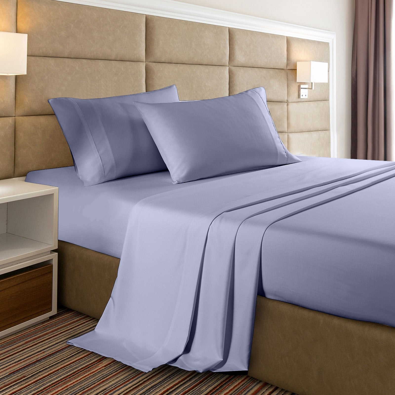 Casa Decor 2000 Thread Count Bamboo Cooling Sheet Set Ultra Soft Bedding Queen Lilac Grey - Bedzy Australia
