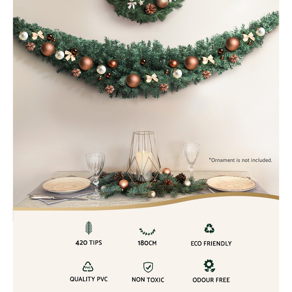 Christmas Garland 1.8M Xmas Tree Decoration Green - Bedzy Australia