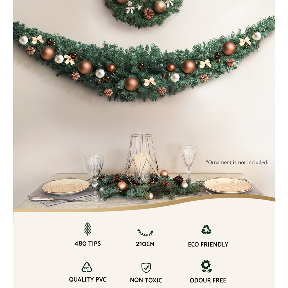 Christmas Garland 2.1M Xmas Tree Decoration Green - Bedzy Australia