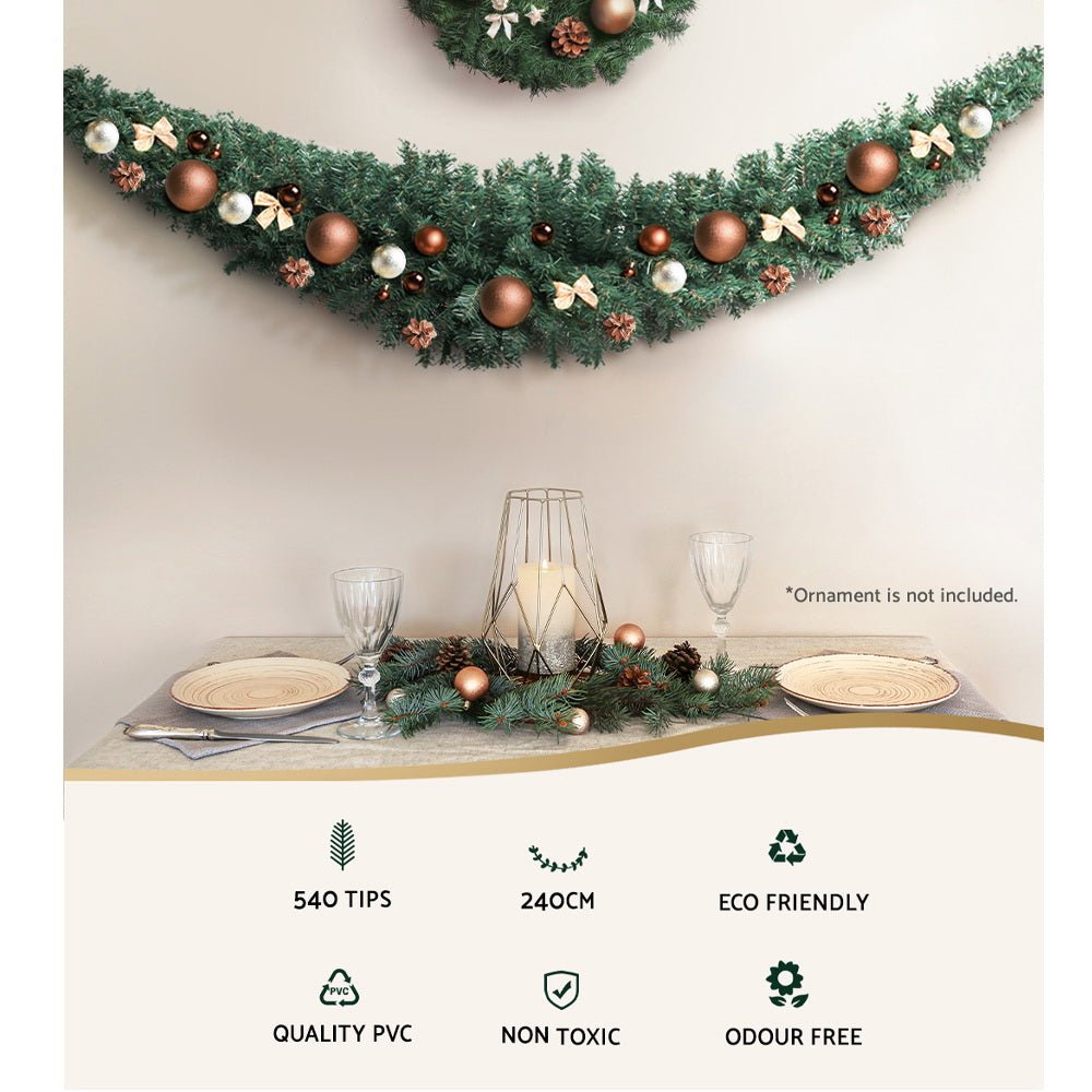 Christmas Garland 2.4M Xmas Tree Decoration Green - Bedzy Australia