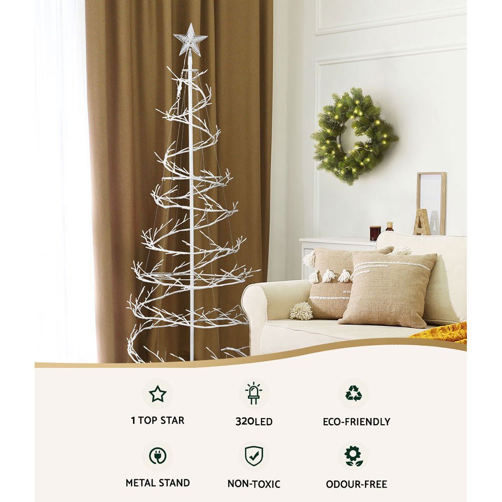 Christmas Tree 1.8M 320 LED Xmas Cold White Lights Optic Fibre - Bedzy Australia