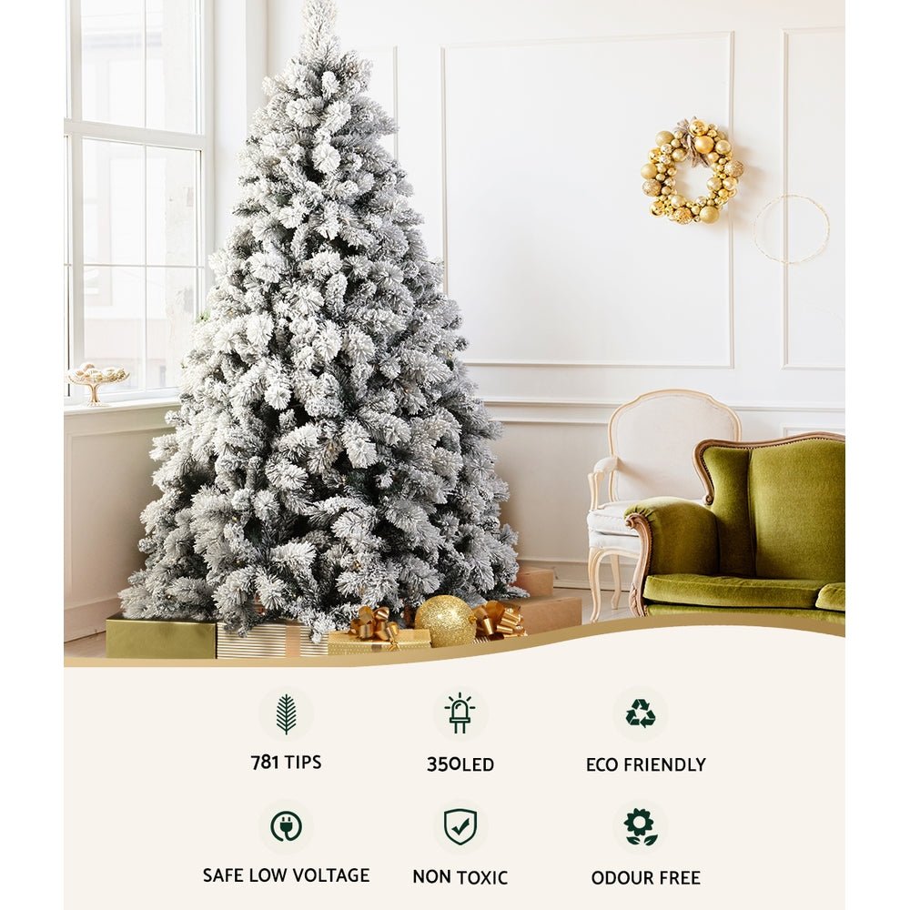 Christmas Tree 1.8M Xmas Tree with 350 LED Lights Snowy Tips - Bedzy Australia