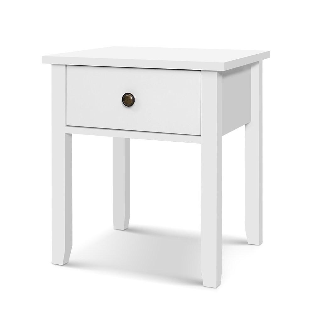 Classic Bedside Table With Drawer White - Bedzy Australia