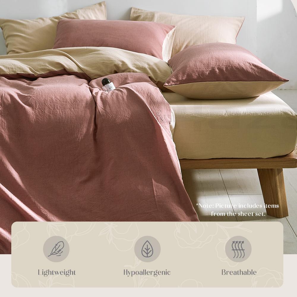 Deluxe Quilt Cover Set Cotton Duvet Single Red Beige - Bedzy Australia