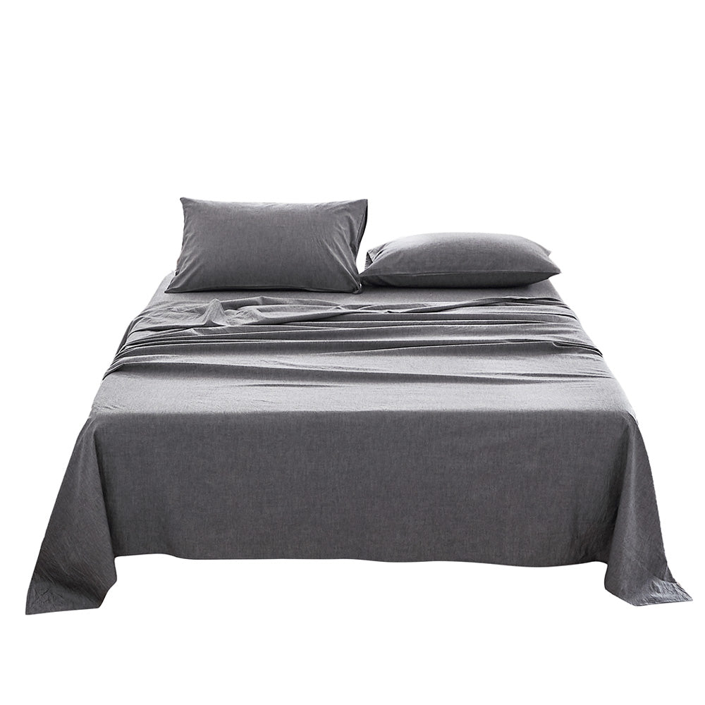Deluxe Sheet Set Bed Sheets Set Single Flat Cover Pillow Case Black Essential - Bedzy Australia