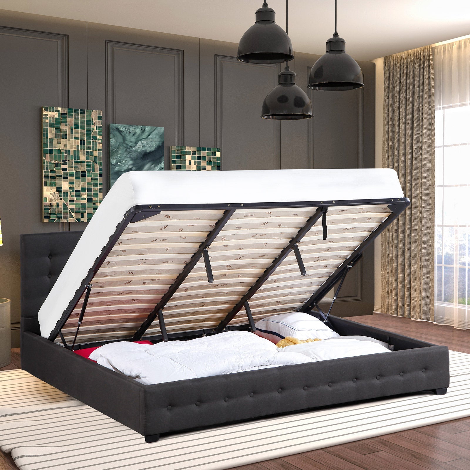 Decor Eden Gas Lift Bed - Dark Grey - Queen - Home & Garden - Bedzy Australia