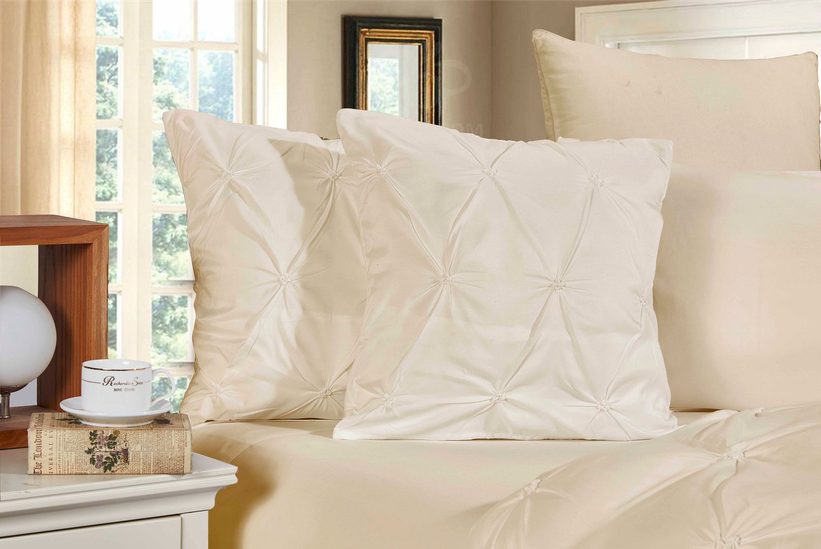 Diamond Pintuck Premium Ultra Soft Cushion Covers 2-Pack - Yellow Cream - Home & Garden > Bedding - Bedzy Australia