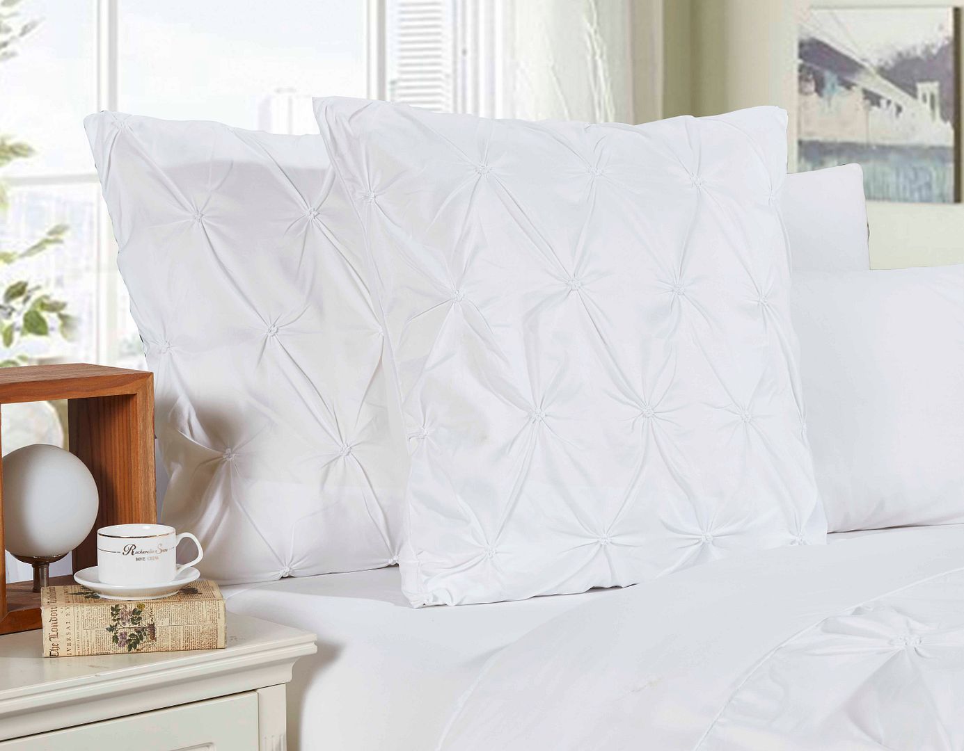 Diamond Pintuck Premium Ultra Soft European Pillowcases 2-Pack - White - Home & Garden > Bedding - Bedzy Australia