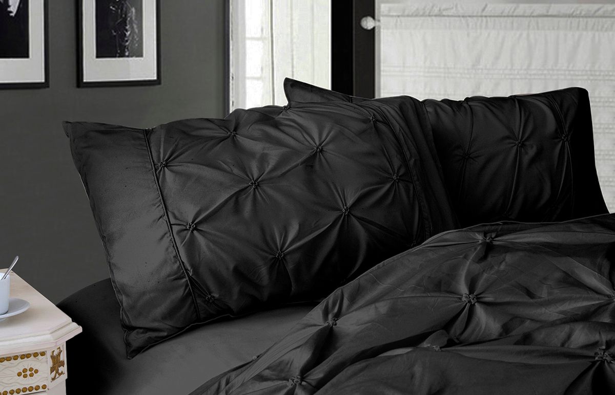 Diamond Pintuck Premium Ultra Soft Standrad size Pillowcases 2-Pack - Black - Home & Garden > Bedding - Bedzy Australia