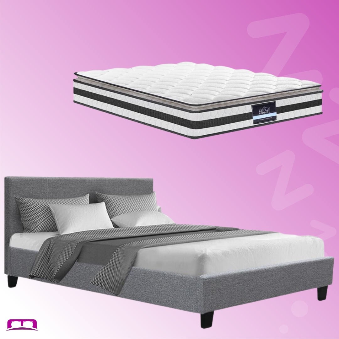 Double Package | Coogee Bed Grey & Normay Series Pillow Top Mattress (Medium Firm) - Bedzy Australia
