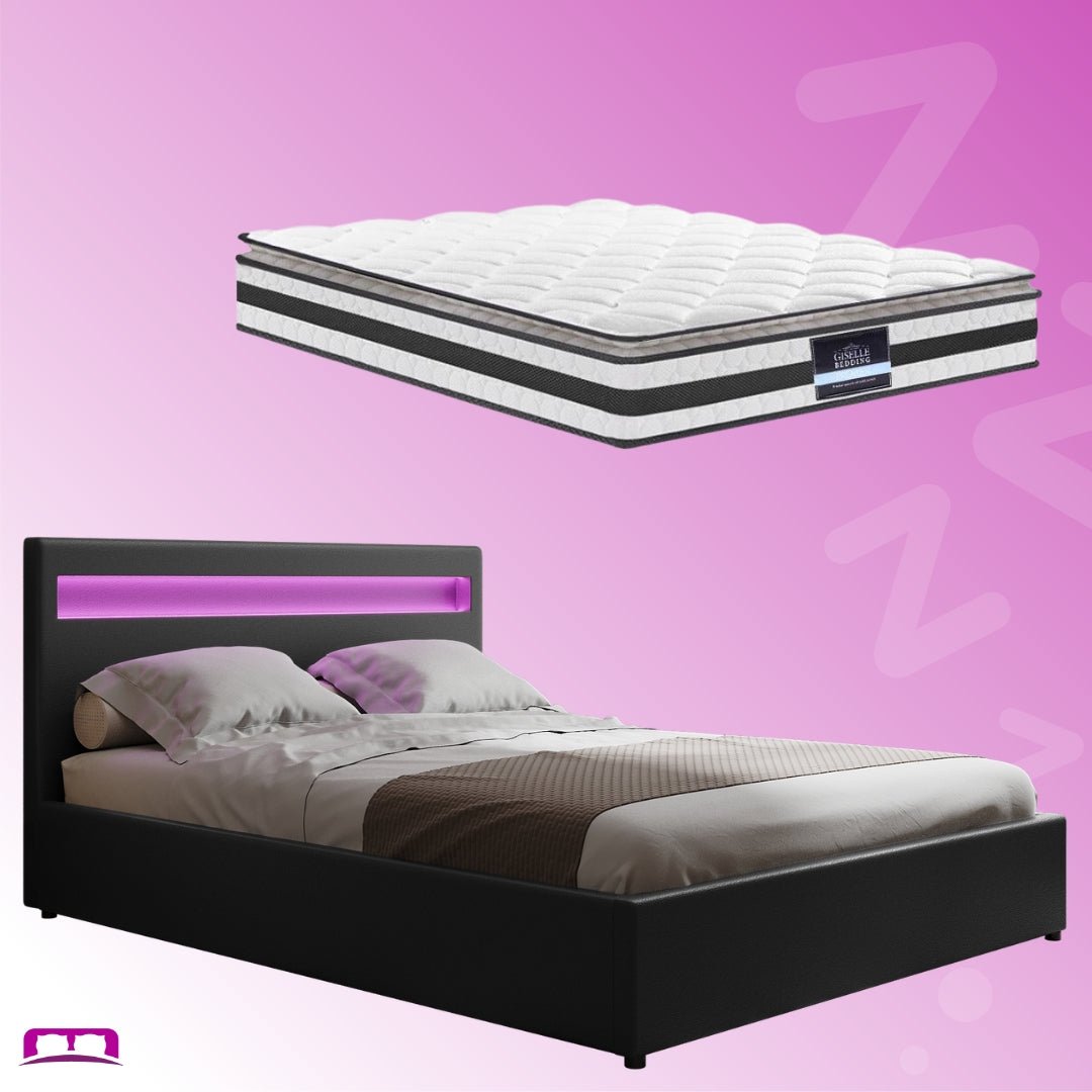 Double Package | Wanda LED Bed Black & Normay Series Pillow Top Mattress (Medium Firm) - Bedzy Australia