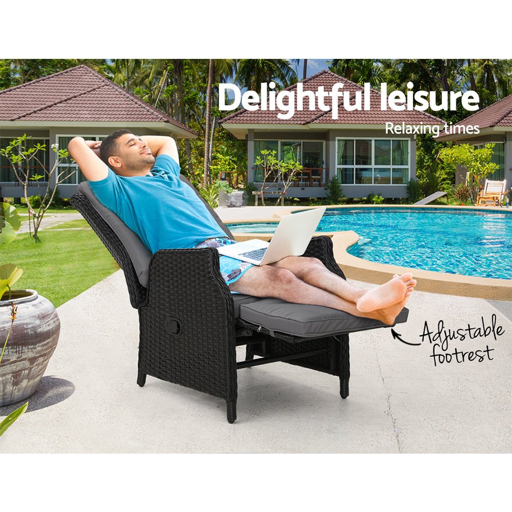 Elara Outdoor Recliner Patio Chair Black - Furniture > Outdoor - Bedzy Australia