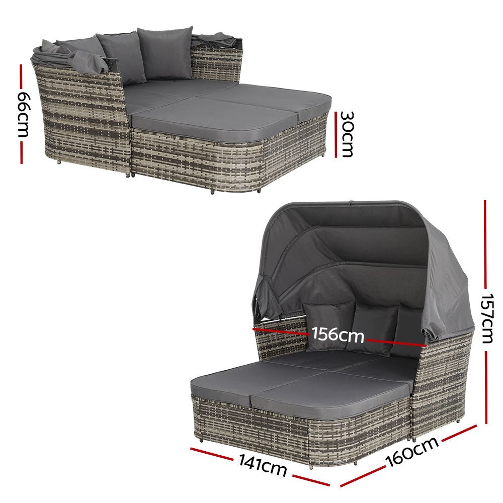 Extra Large Outdoor Day Bed With Canopy Grey - Furniture > Outdoor - Bedzy Australia