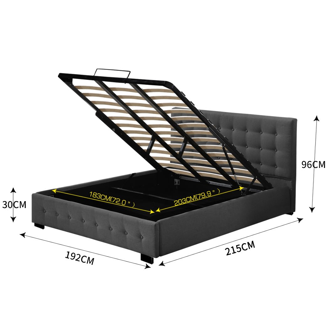 Bendigo King Size Gas Lift Storage Bed Frame Dark Grey - Bedzy Australia