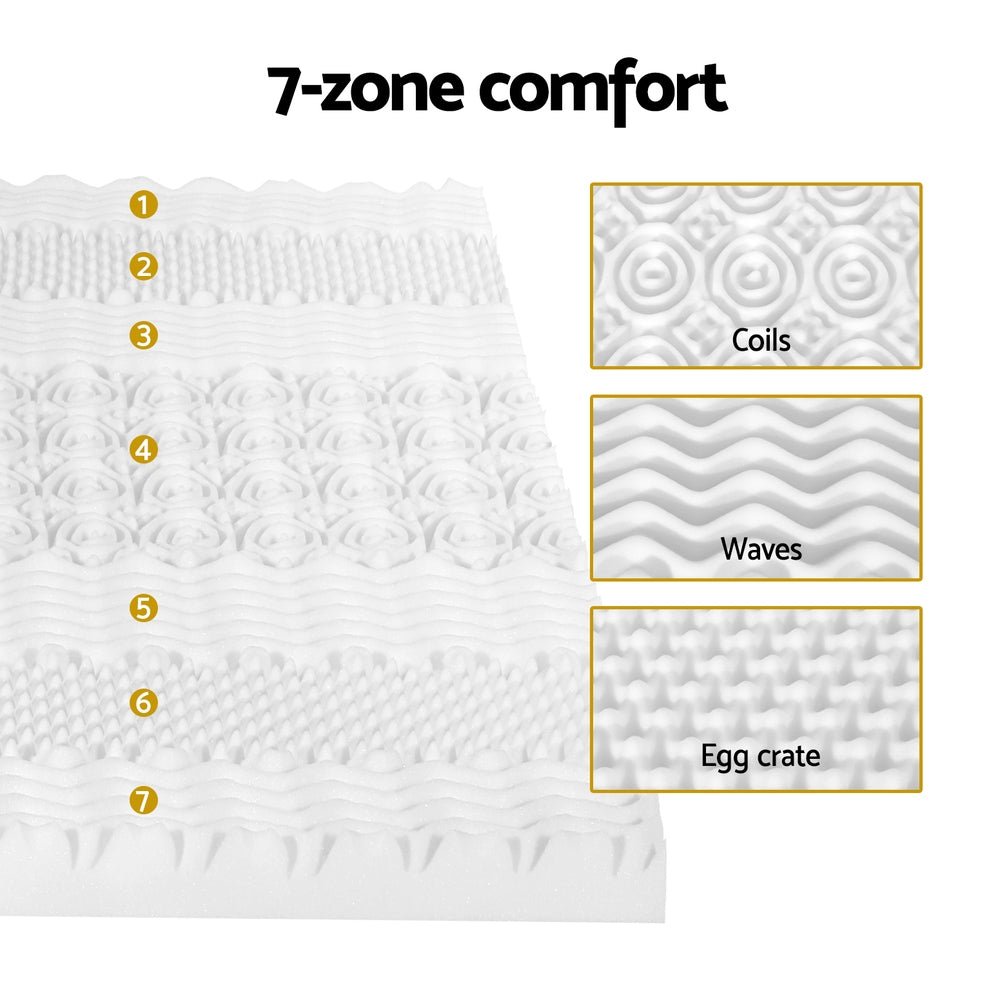 7-Zone Airflow Memory Foam Mattress Topper 8cm Thick - Single - Furniture > Mattresses - Bedzy Australia